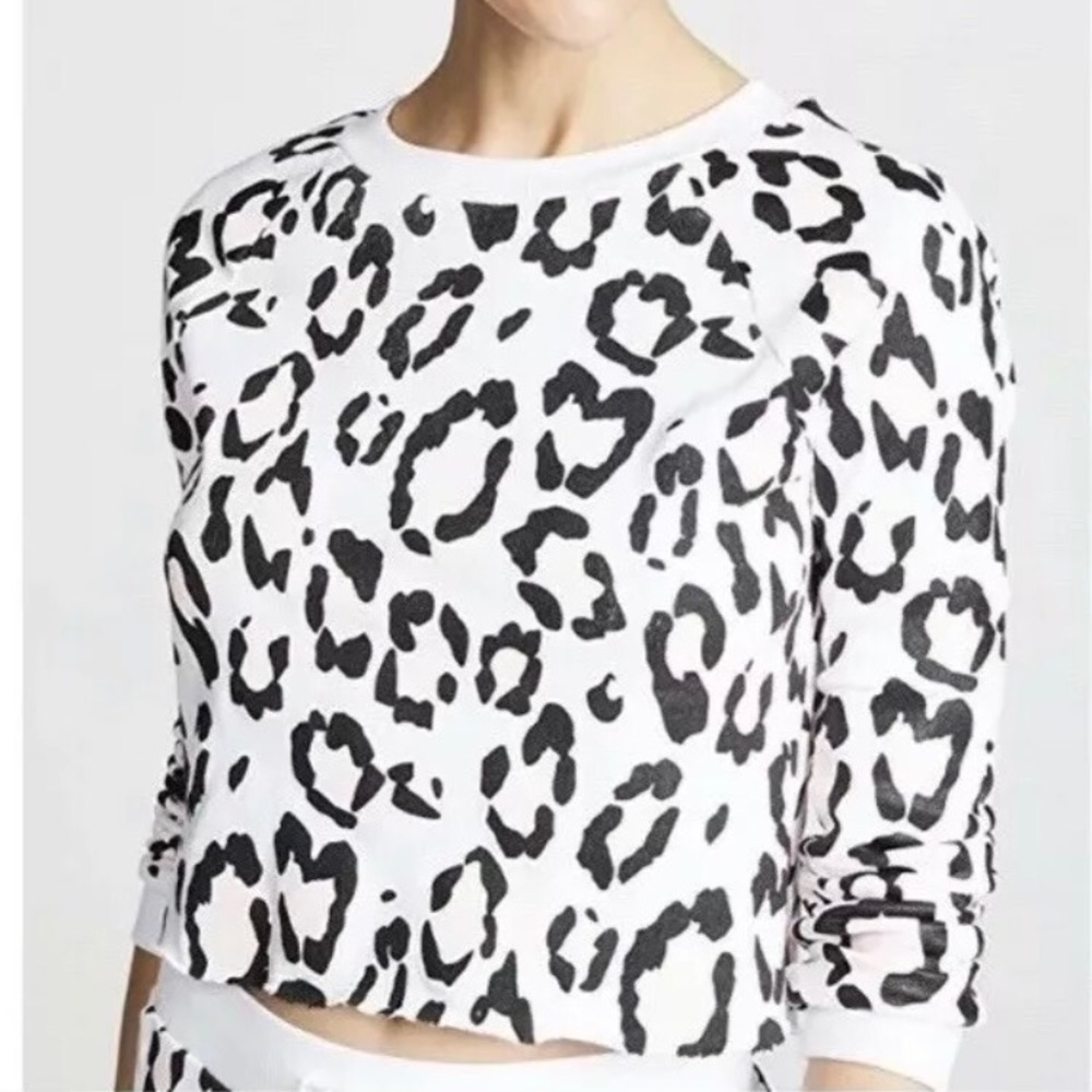 Wildfox Leopard Print Terry Cropped Pullover Top